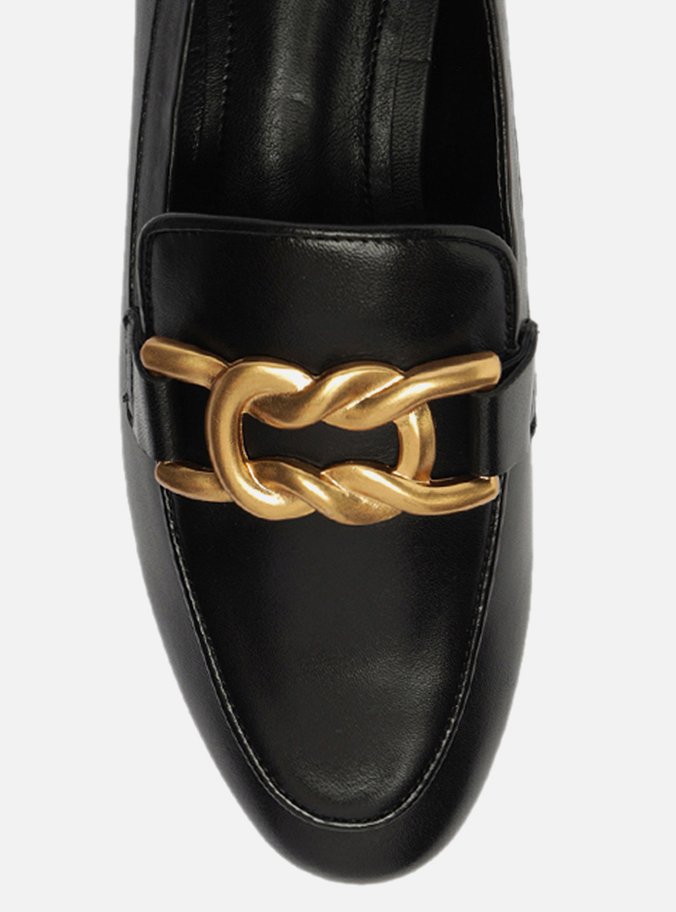 Mocassim Preto Couro Metal Trança