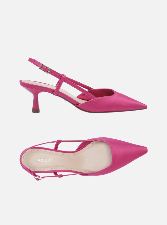 Scarpin Rosa Cetim Salto Baixo Geométrico