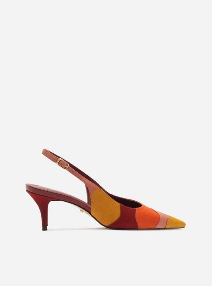 Scarpin Colorido Acamurçado Slingback Salto Baixo