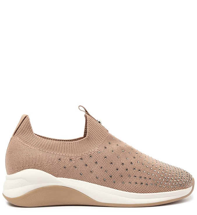 Tênis Nude Slip On Contas Brilhosas