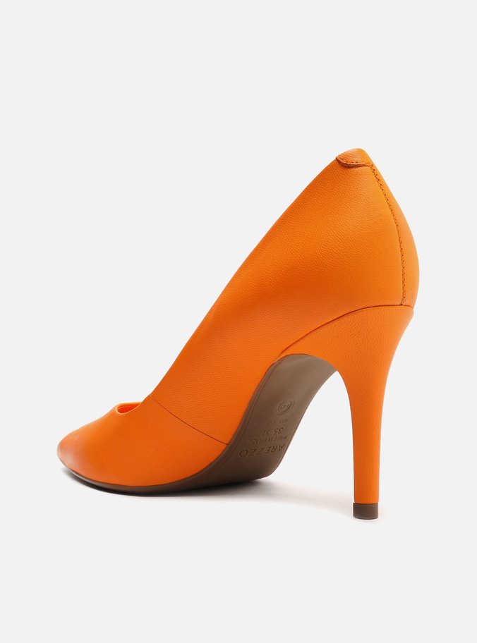 Scarpin Laranja Couro Salto Fino Monocromático