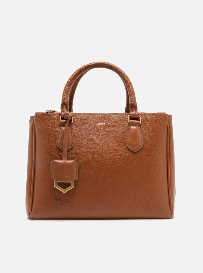 Tote Marrom Couro Grande Bag Charm Metal