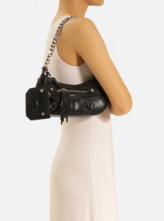 Bolsa Tiracolo Preta Couro Snake Mafe Pequena