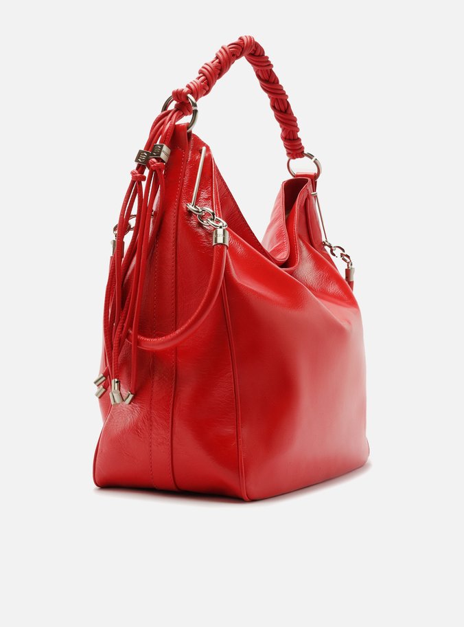 Bolsa Hobo Vermelha Couro Grande Alça Torcidos