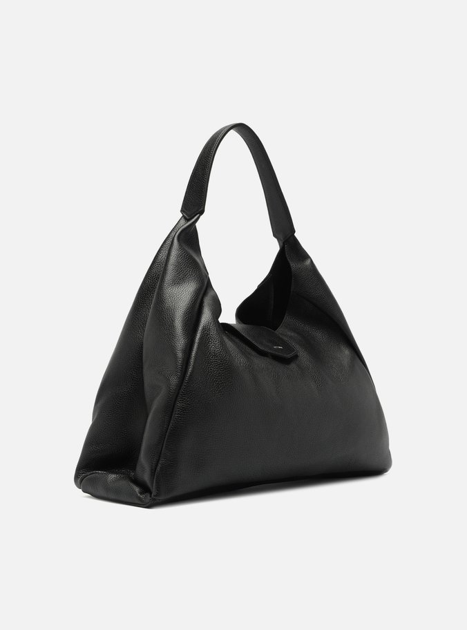 Bolsa Hobo Preta Couro Grande Lapela