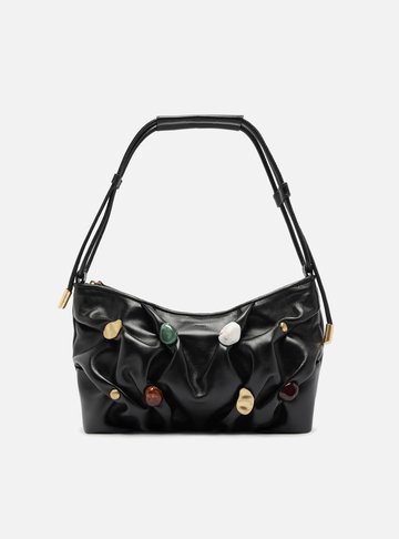 Bolsa Tiracolo Preta Couro Média Aplicações