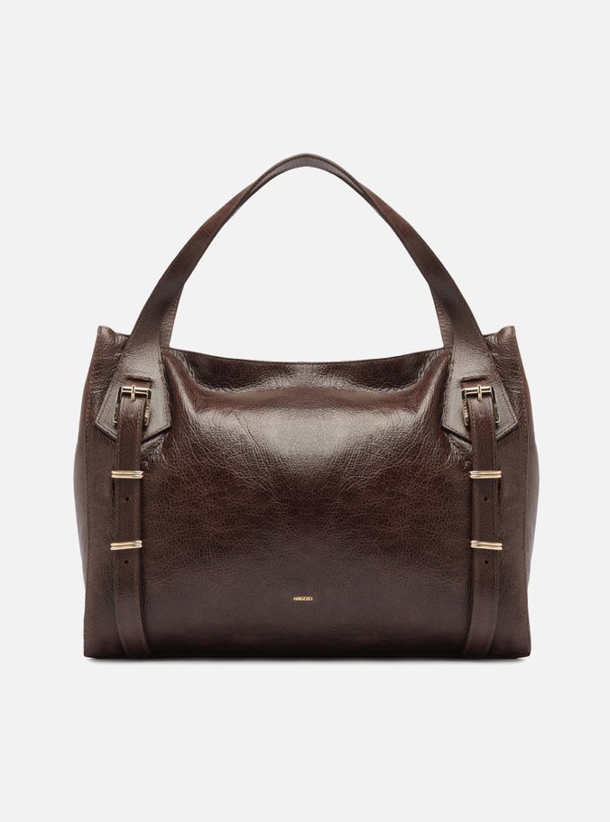 Bolsa Hobo Marrom Couro Grande Metais