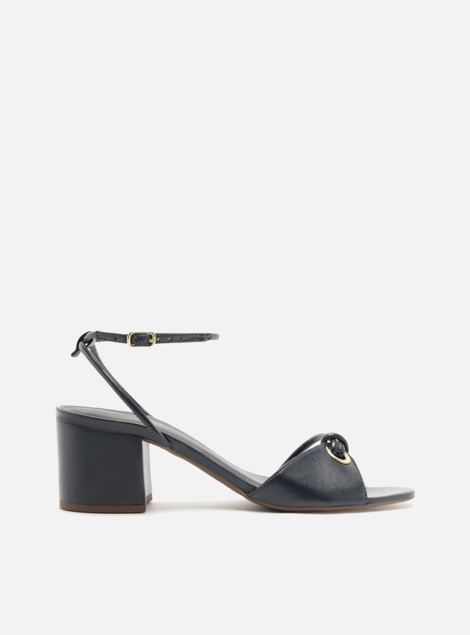 Sandália Azul Salto Bloco Ilhós