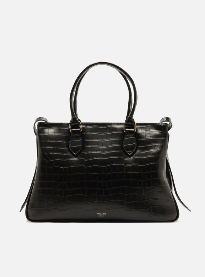Bolsa Tote Preta Média Croco Metais