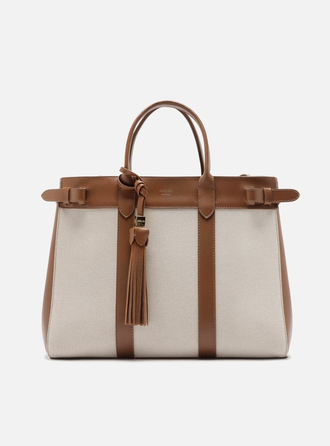 Bolsa Shopping Marrom Linho Grande Tiras