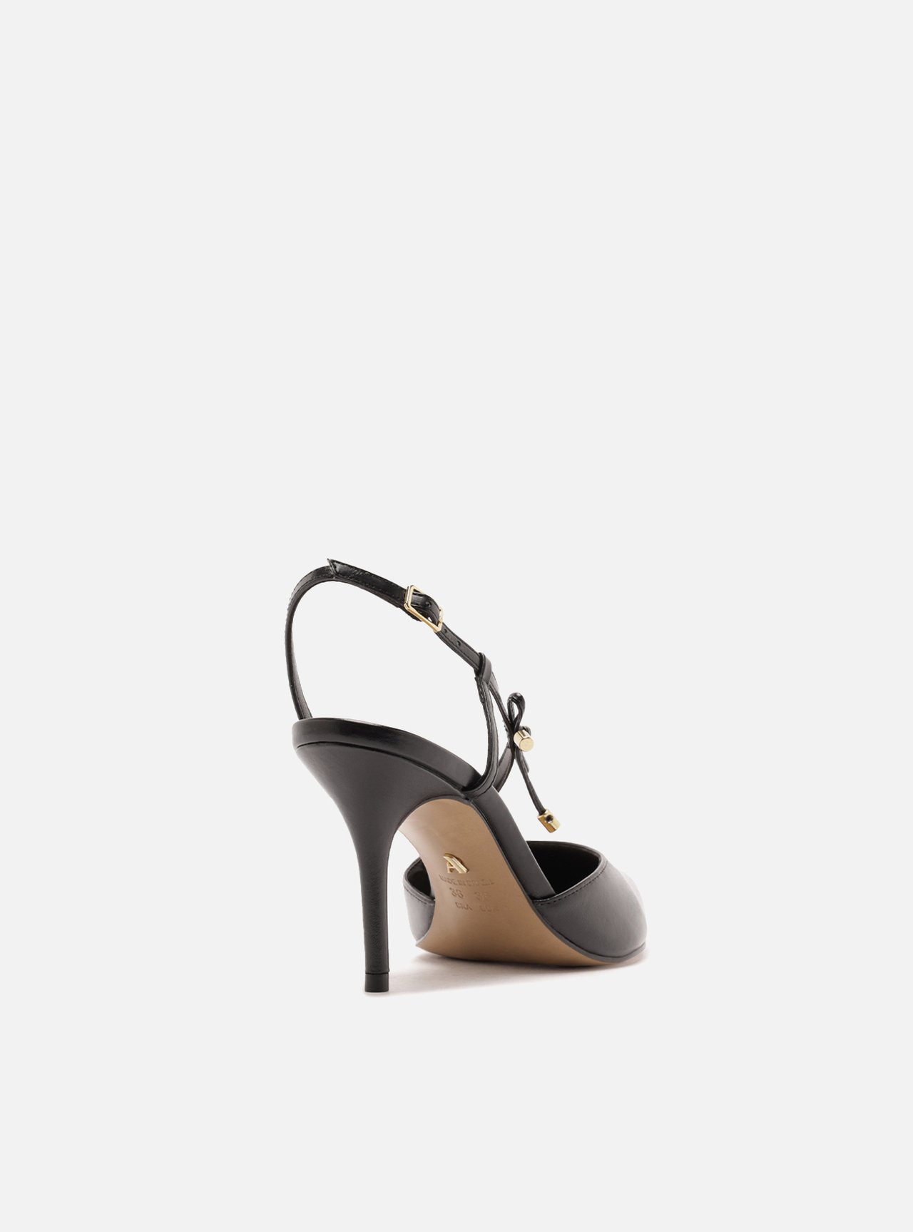 Scarpin Preto Couro Slingback Salto Fino Lacinho — foto 3