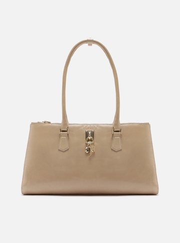 Bolsa Tote Bege Couro Grande Metal Charms