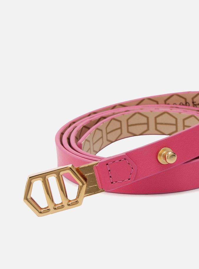 Cinto Rosa Couro Fivela Fino
