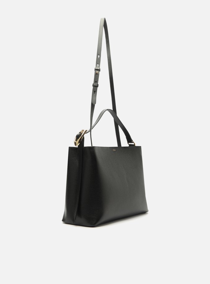 Bolsa Tote Preta Couro Grande Básica