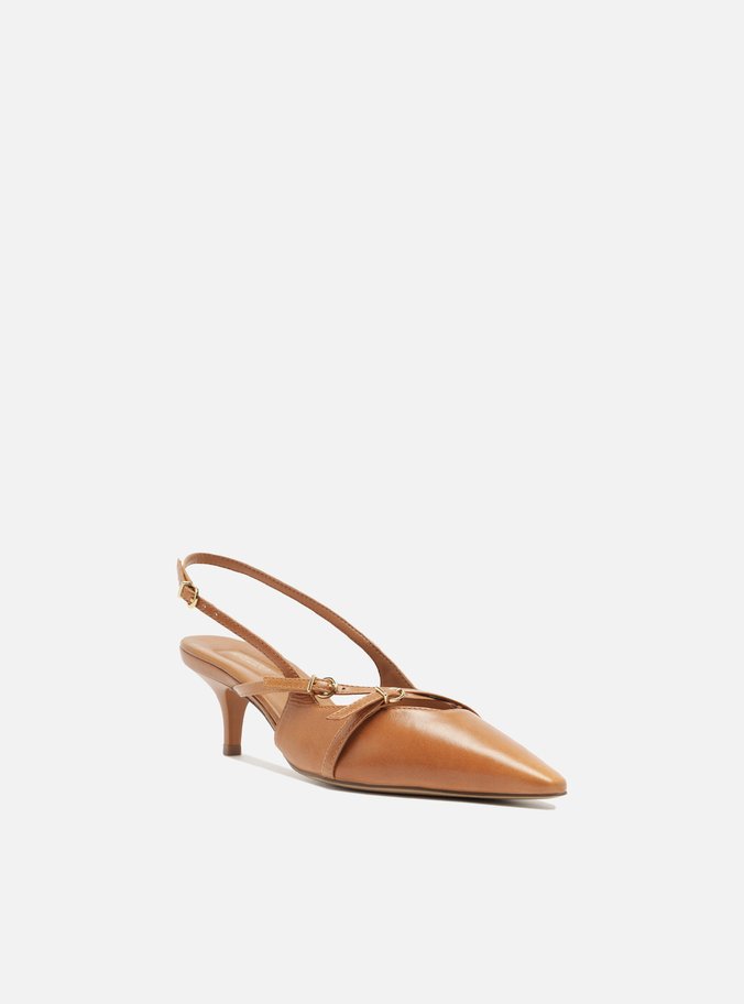 Scarpin Marrom Couro Salto Médio Slingback Amélia