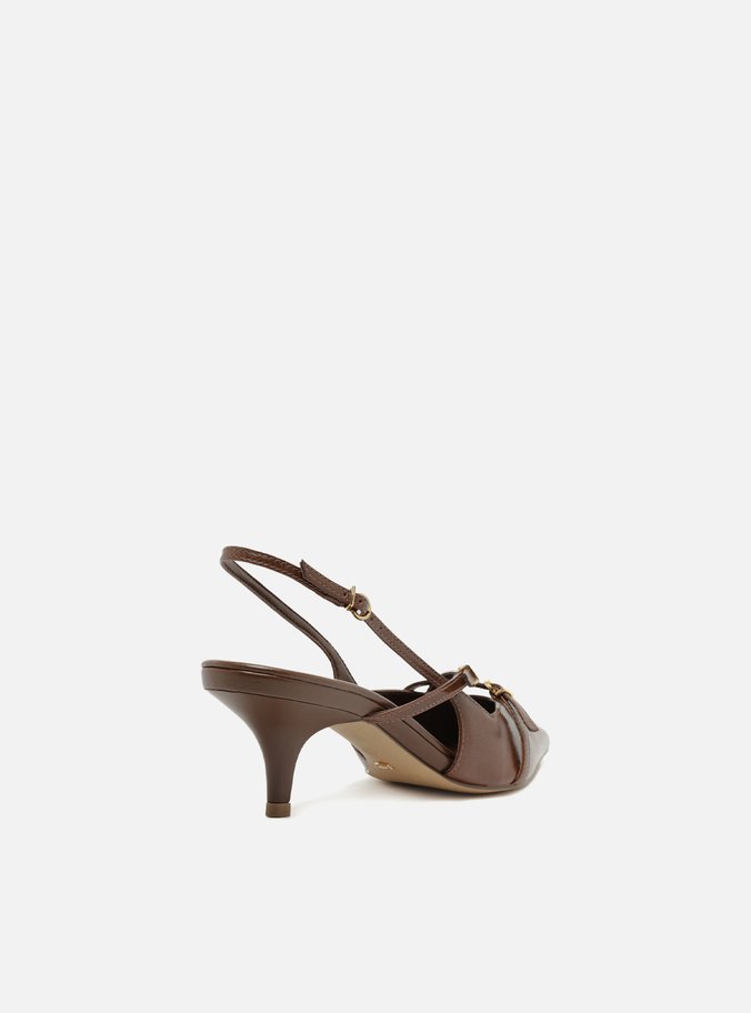 Scarpin Marrom Couro Salto Médio Slingback Amélia