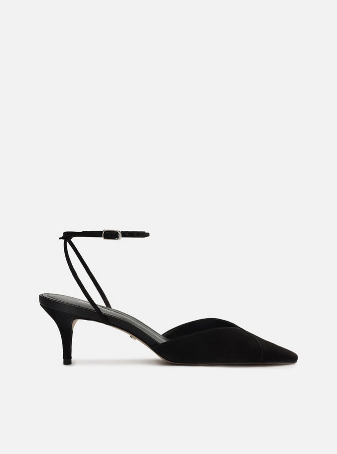 Scarpin Preto Nobuck Salto Kitten Aberto