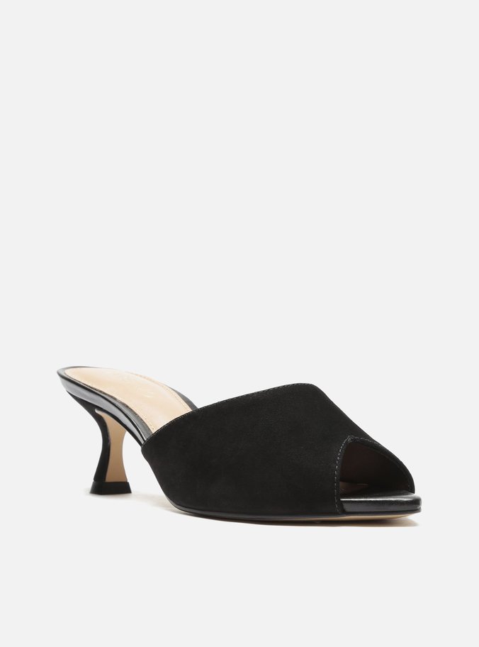 Mule Preta Nobuck Bico Folha Salto Fino