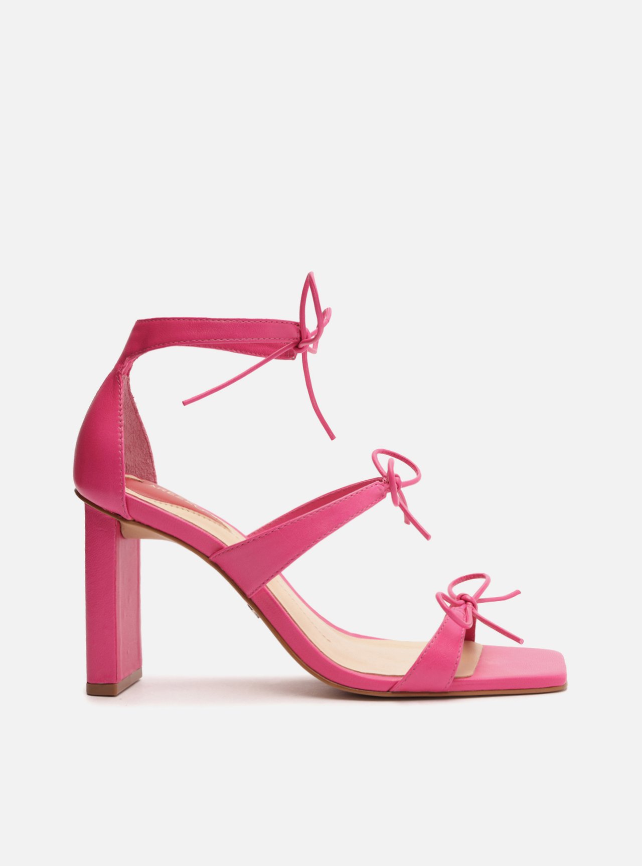 Sand lia Rosa Couro Salto Alto Bloco
