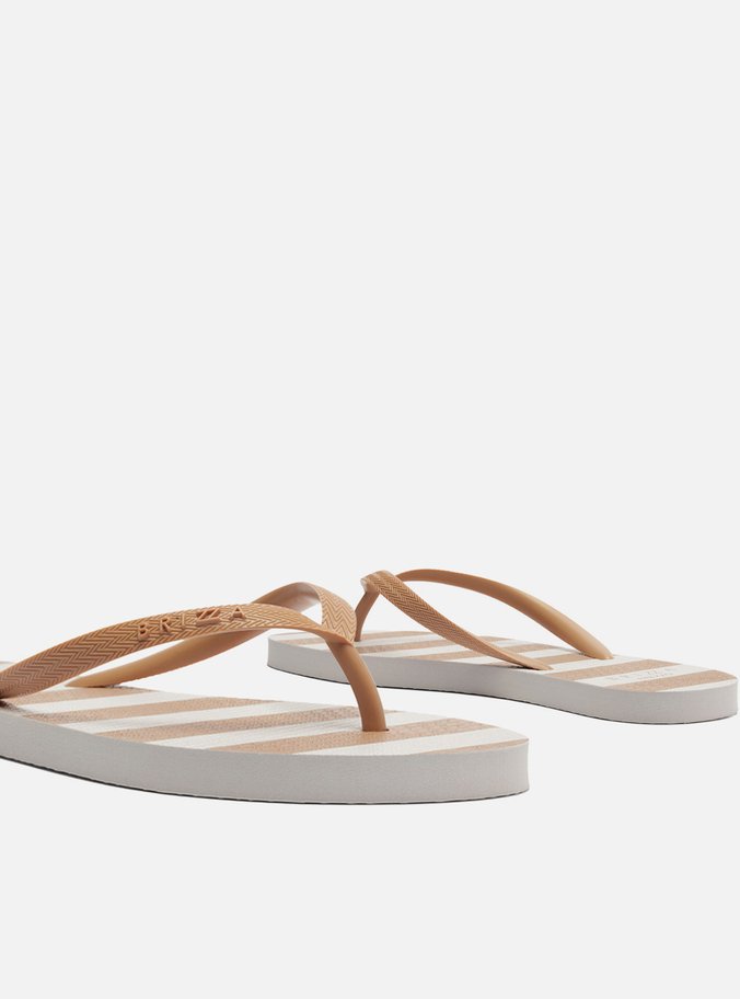 Chinelo de Dedo Marrom e Branco Listras Brizza