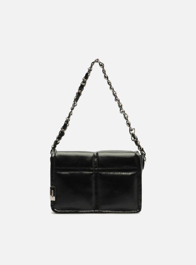 Bolsa Tiracolo Preta Couro Puffy Pequena