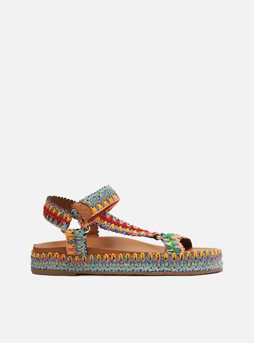 Sandália Marrom Flatform Crochê Color Mya