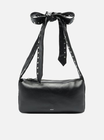 Bolsa Tiracolo Preta Couro Média Laço