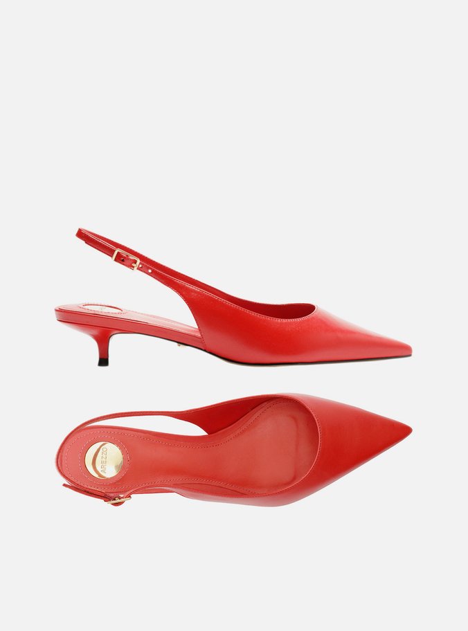 Scarpin Vermelho Couro Salto Kitten Slingback