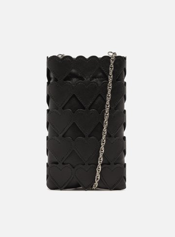 Mini Bag Preta Couro Porta-Celular Love