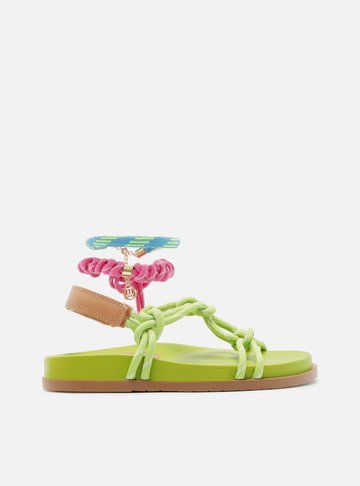 Sandália Papete Verde Couro Custom Anklet