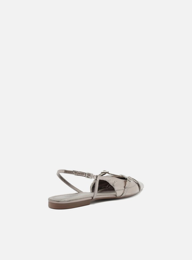 Sapatilha Prata Couro Slingback New Amélia