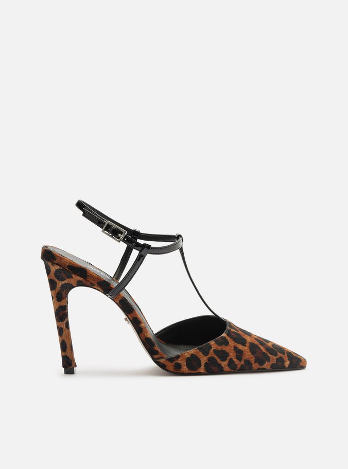 Scarpin Animal Print Salto Alto Aberto Tiras
