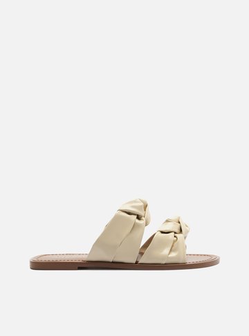 Arezzo — Rasteira Off White Couro Tiras Largas Nós
