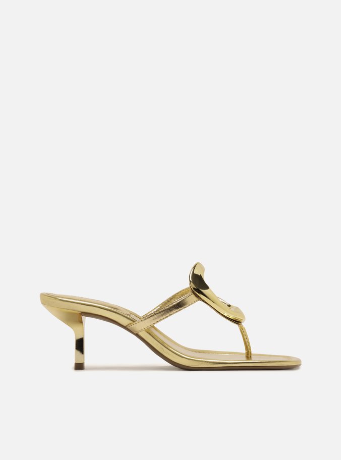 Tamanco Dourado Salto Kitten Metal Orgânico