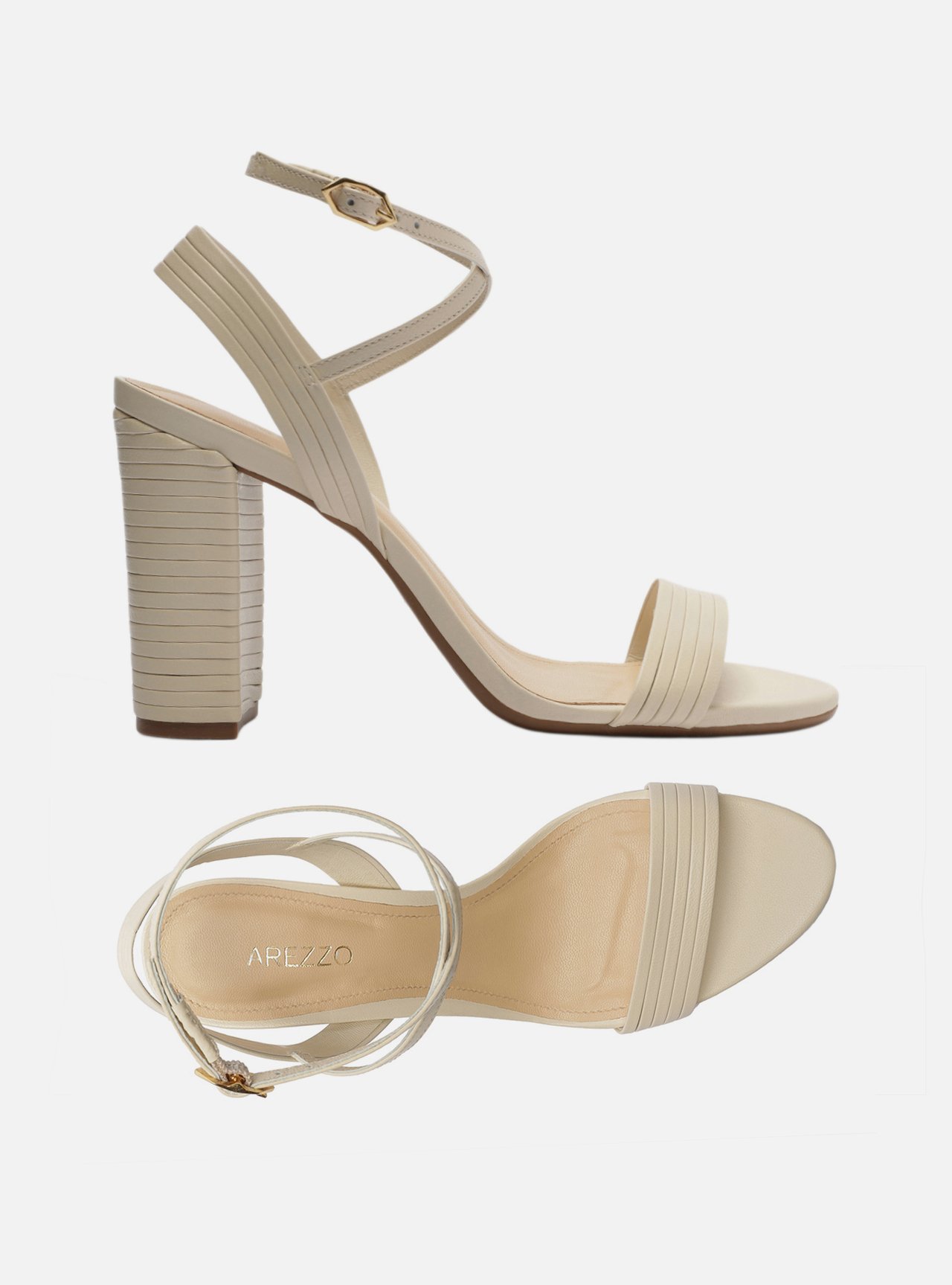 Sandália Off White Salto Bloco Amarração Tiras — foto 5