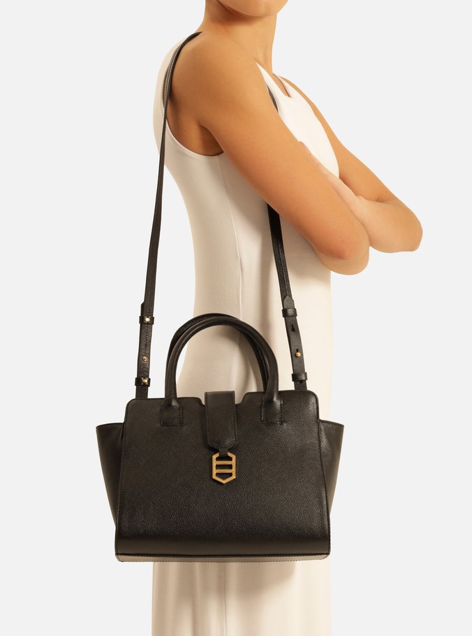 Bolsa Tote Preta Couro Média Metal ID