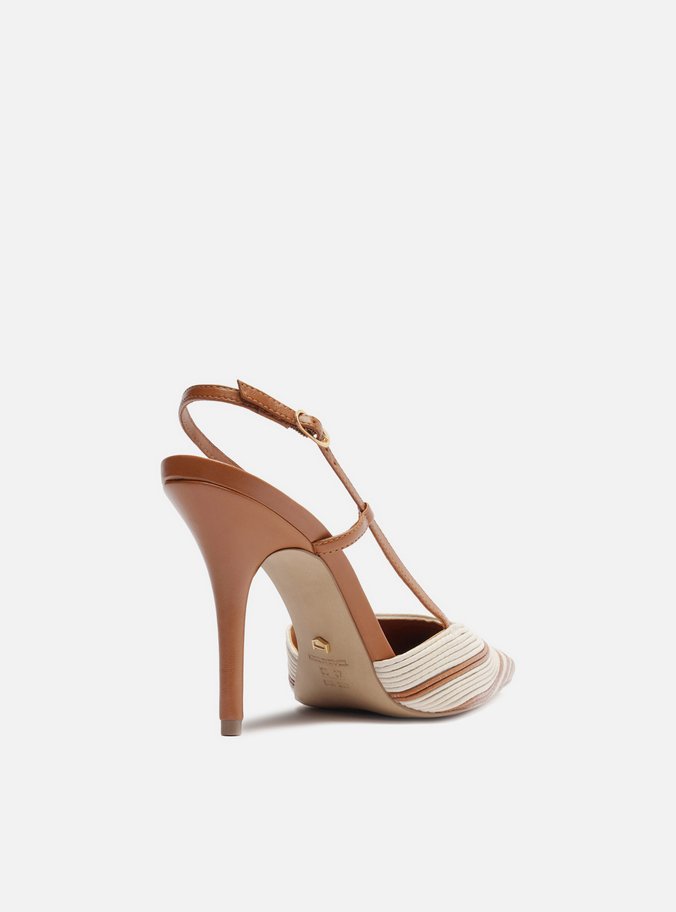 Scarpin Marrom Couro Salto Alto Slingback Bicolor