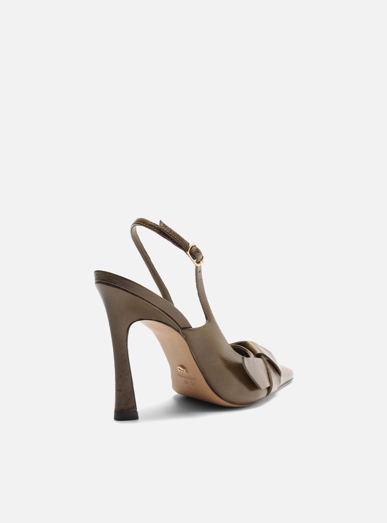 Scarpin Verde Militar Couro Bico Fino Salto Alto — foto 3
