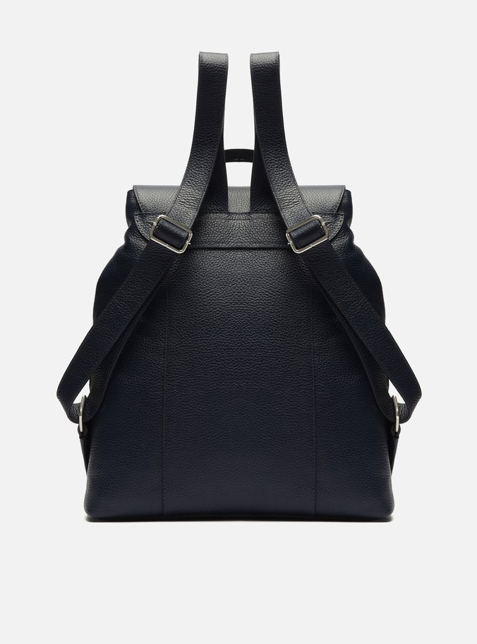 Mochila Azul Couro Grande Bolsos