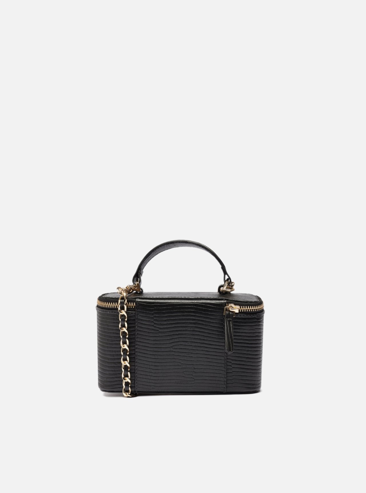 Bolsa Tiracolo Preta Couro Pequena Croco Corrente — foto 3