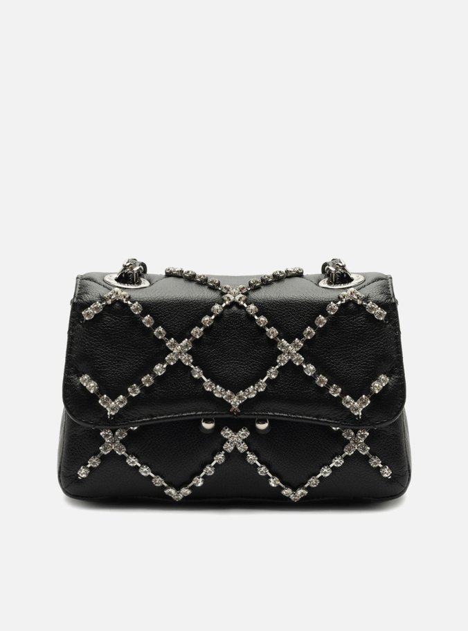 Bolsa Tiracolo Preta Couro Mizz Pequena Pedrarias