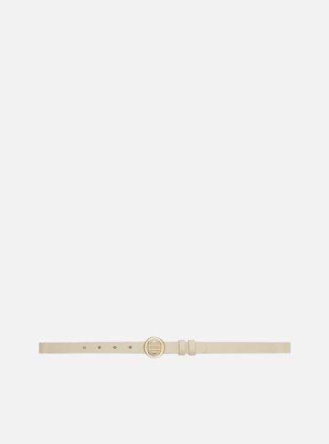 Cinto Off White Couro Fino Fivela Redonda Vazada