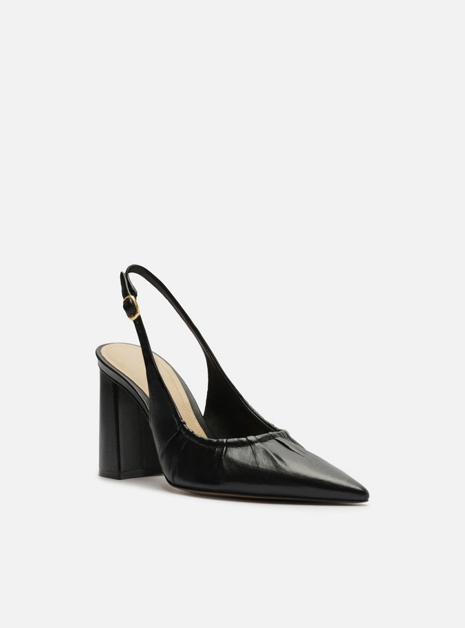 Scarpin Preto Couro Salto Alto Slingback