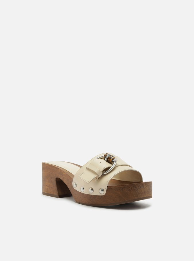 Sandália Off-White Couro Meia Pata Fivela Bambu