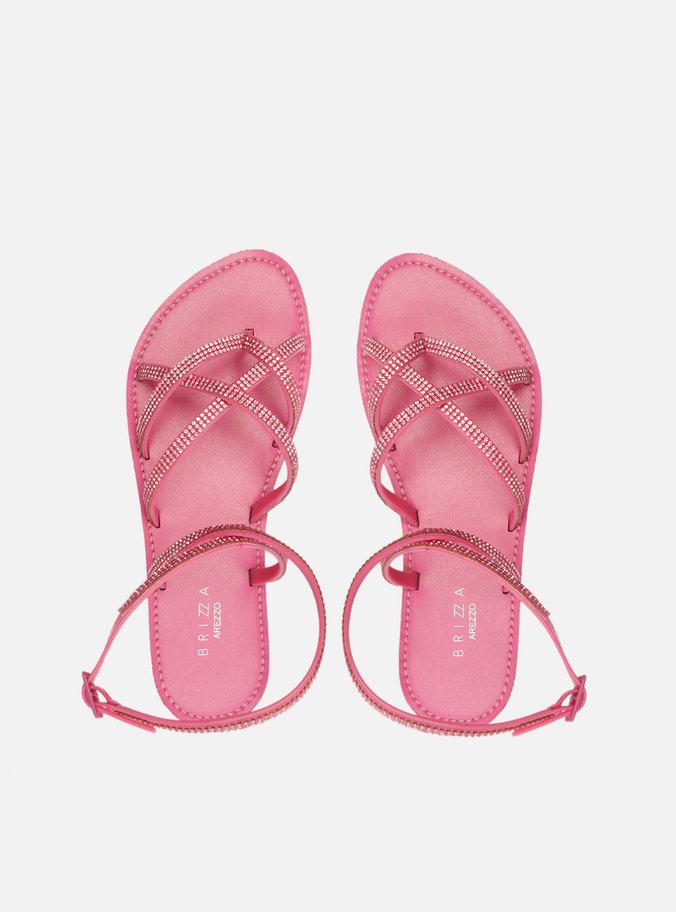 Sandália Rasteira Rosa Strass Tiras Nice