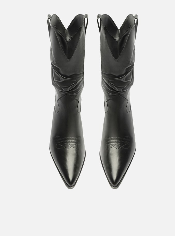 Bota Preta Couro Cano Curto Franzido Western