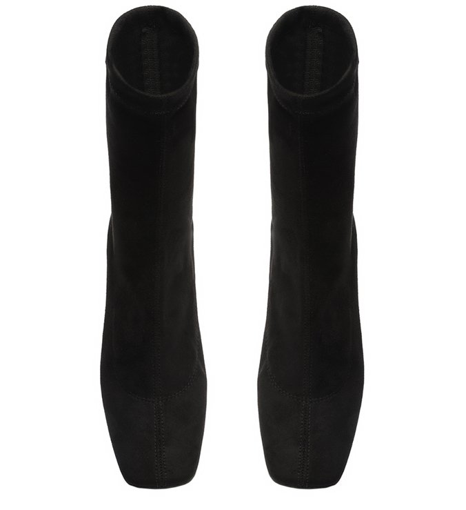 Skinny Boot Preta Suede Bloco Bico Quadrado