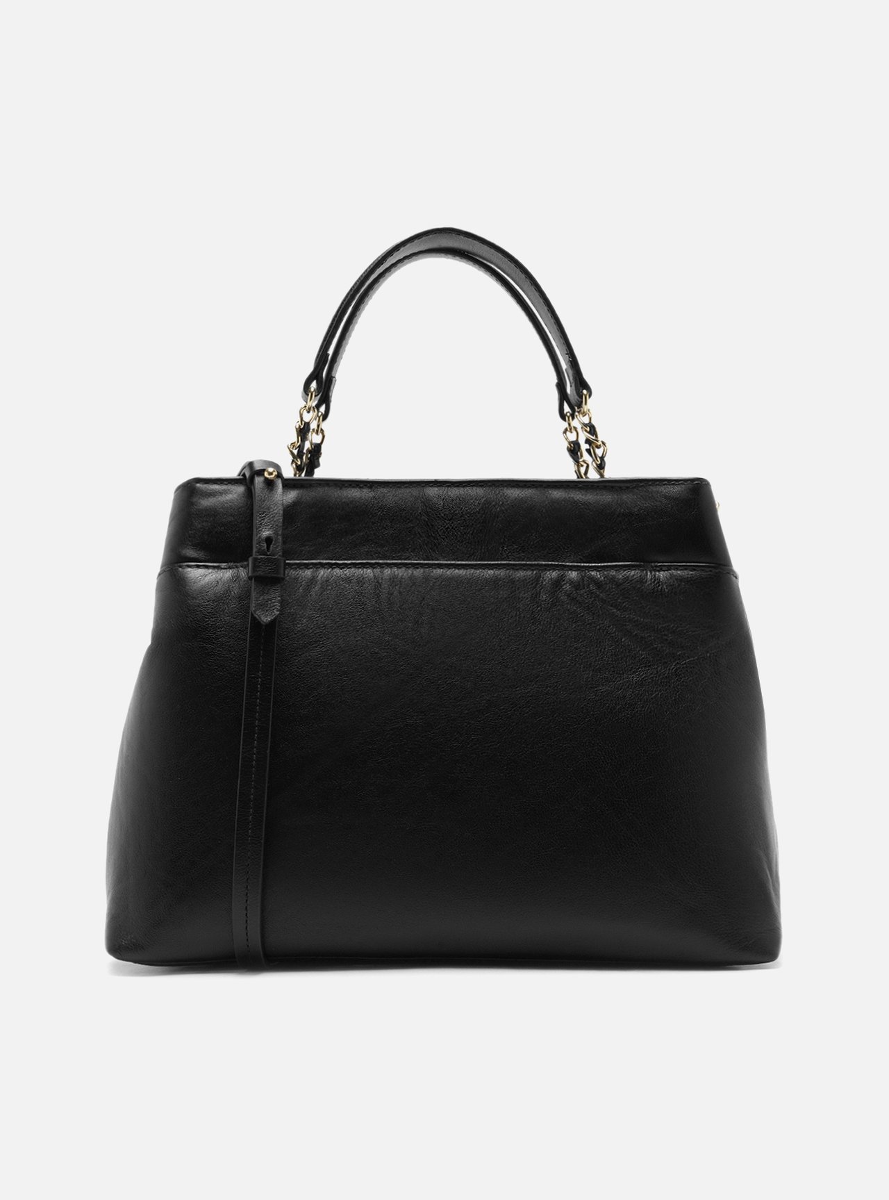 Bolsa Tote Preta Couro Grande Alça Corrente — foto 3