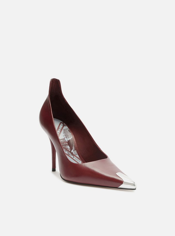 Scarpin Vermelho Couro Salto Fino Cap Toe Metal