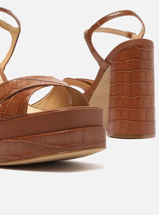 Sandália Marrom Croco Meia Pata Tiras